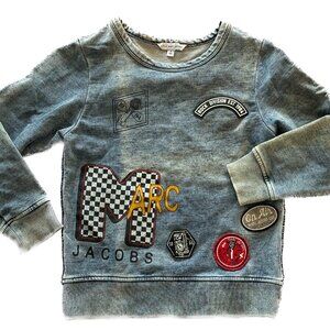 Little Marc Jacobs Distressed Denim Cotton Logo Patches Embroidery Sweatshirt 4